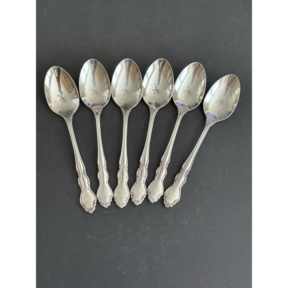 Oneida DOVER TEASPOONS Heirloom Cube‎ Stainless Flatware Glossy Lot Of 6